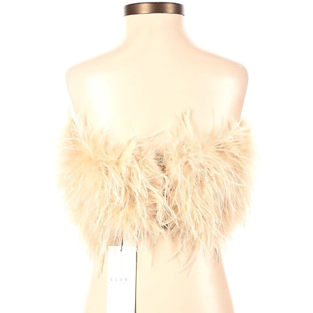 ๐ฅCHIC & SEXY๐ฅ100% OSTRICH FEATHERS BANDEAU CROP TOP in CHAMPAGNE - Picture 7 of 10